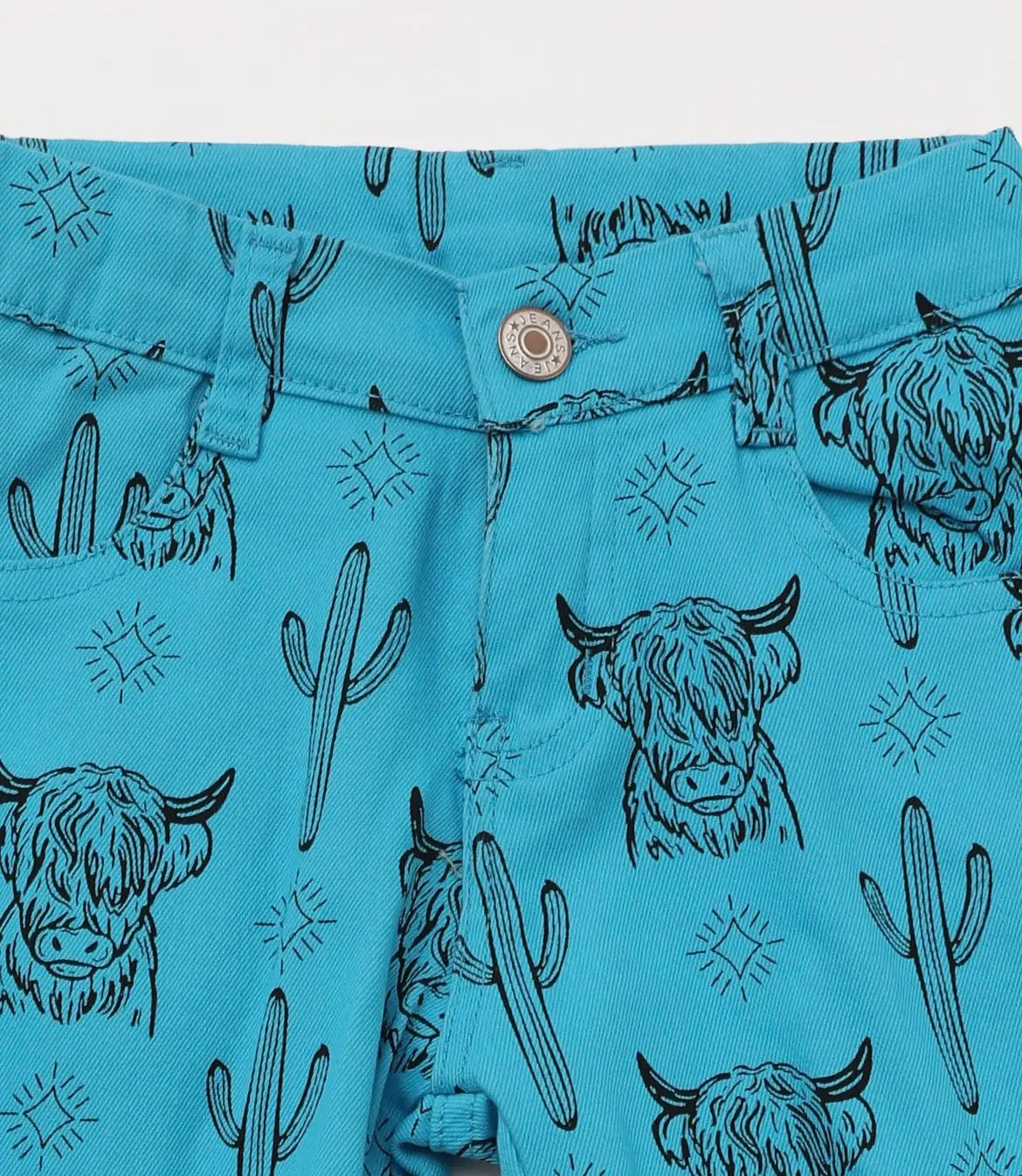 Turquoise Cows/Cactus Printed Bell Bottoms - KIDS