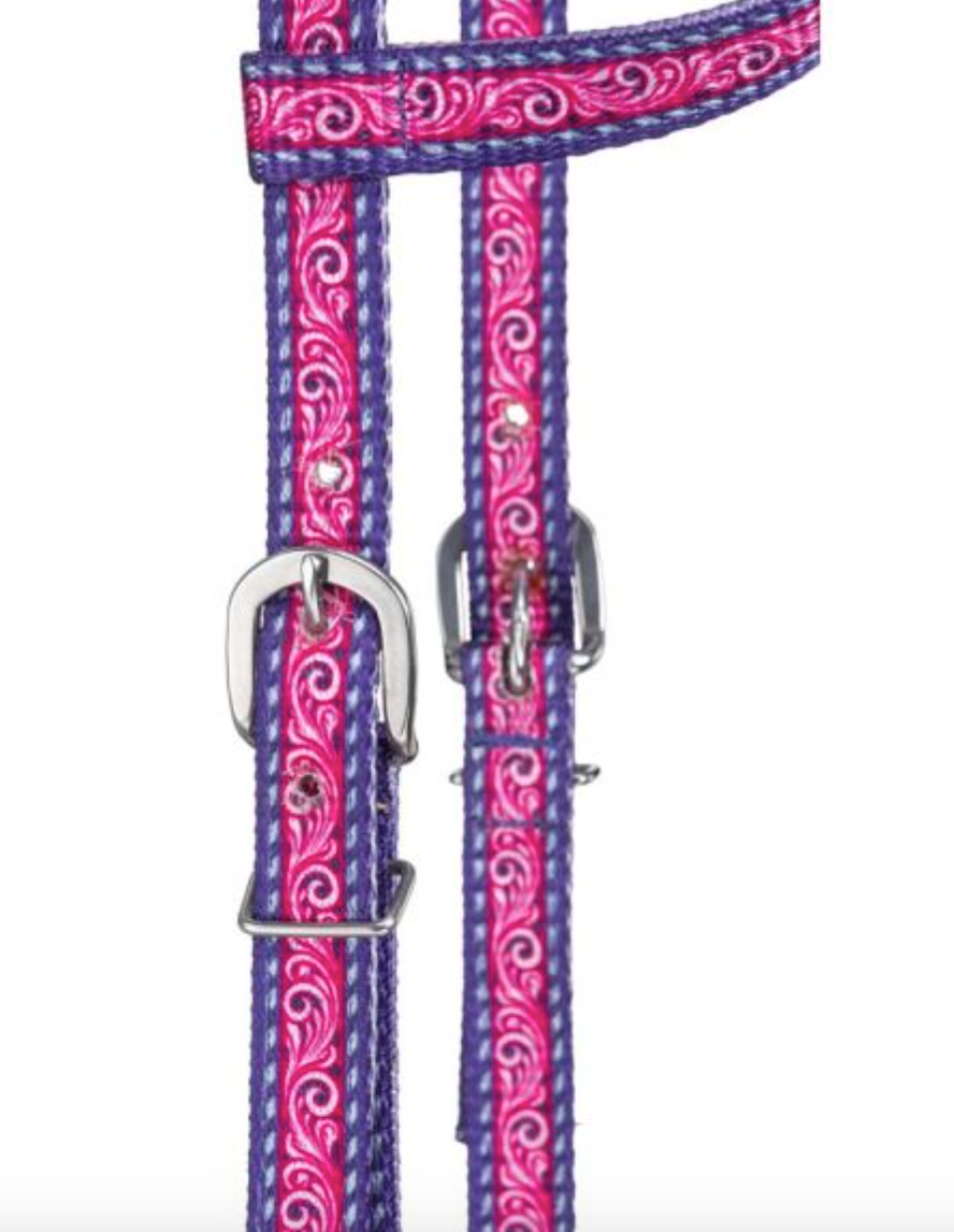 Tough1 Purple Tooled Nylon One Ear Headstall
