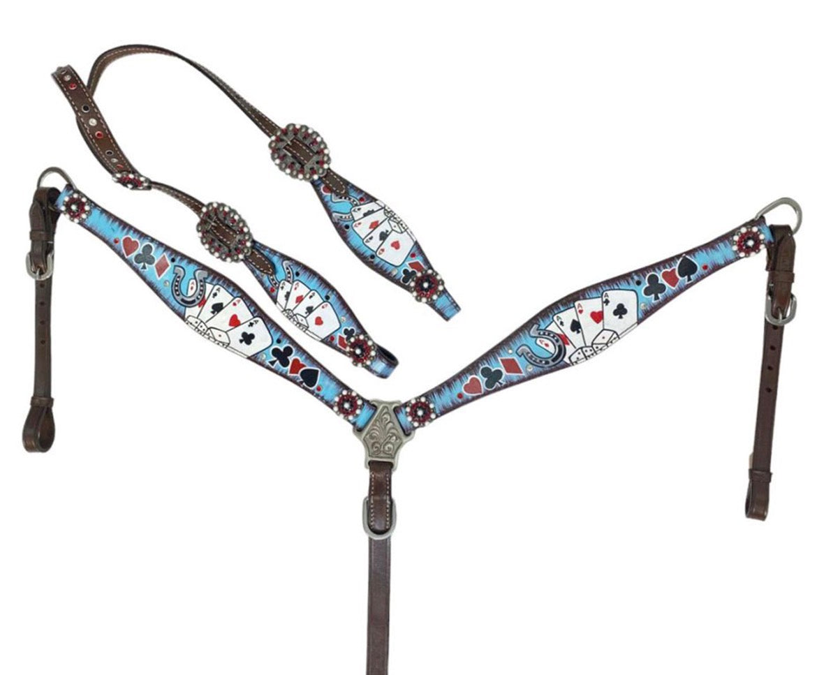 Showman Electric Aces One Ear Headstall and Breast Collar Set
