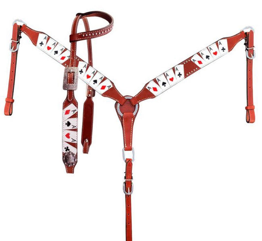 Showman "Four of A Kind" Painted One Ear Headstall and Breastcollar Set