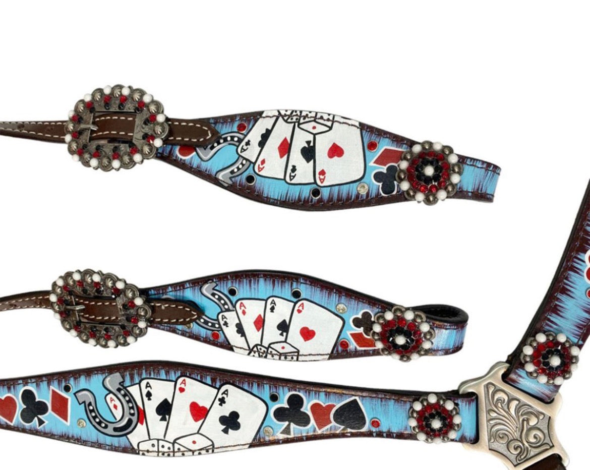 Showman Electric Aces One Ear Headstall and Breast Collar Set