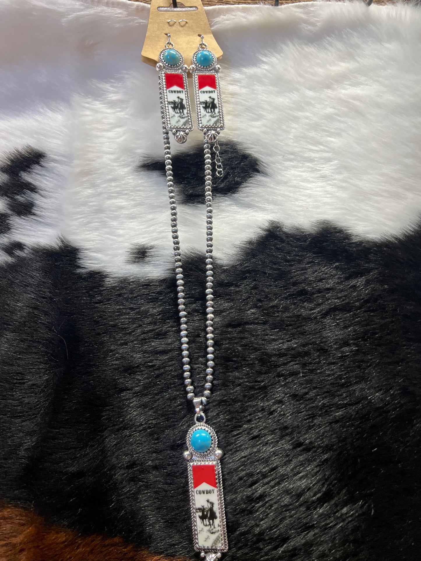 Cowboy Marlboro Necklace/Earrings Set