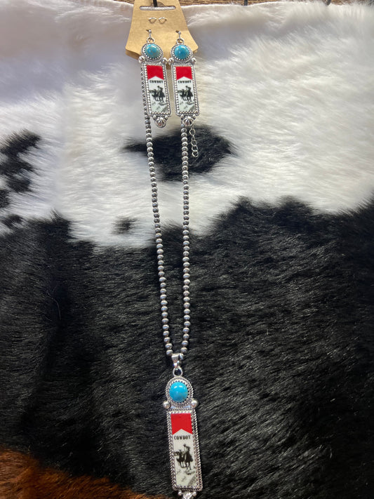 Cowboy Marlboro Necklace/Earrings Set