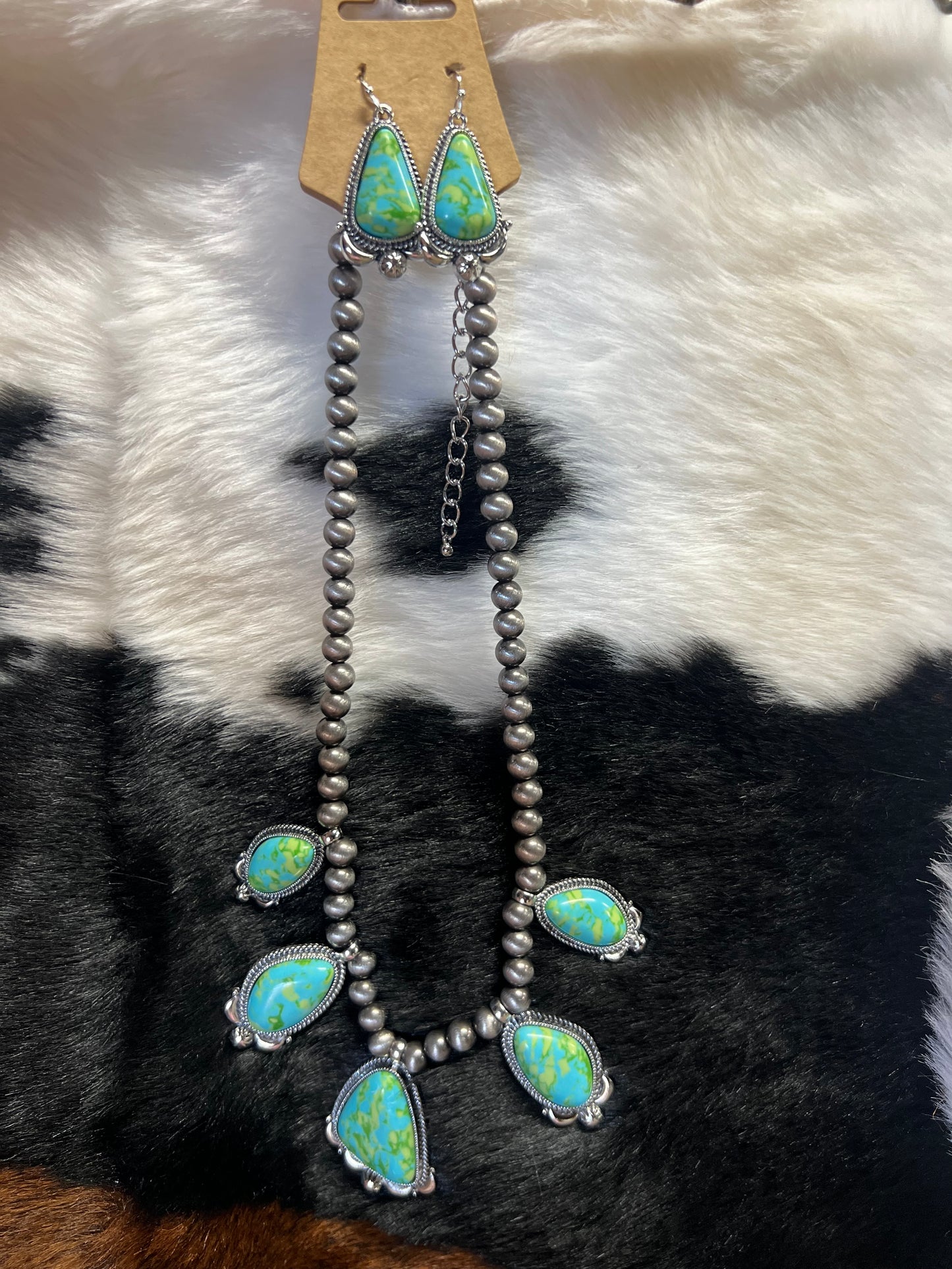 Mint Green/Blue Stone Necklace/Earring set