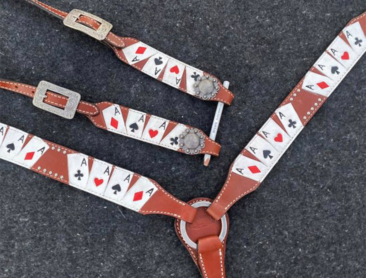 Showman "Four of A Kind" Painted One Ear Headstall and Breastcollar Set
