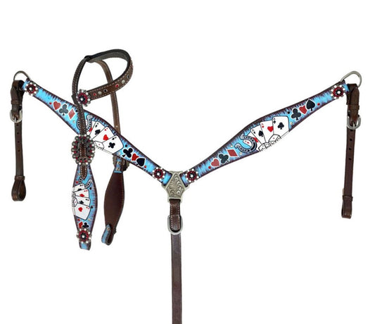 Showman Electric Aces One Ear Headstall and Breast Collar Set