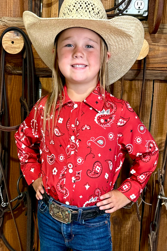 Sterling Kreek Kids Red Bandana Button Up