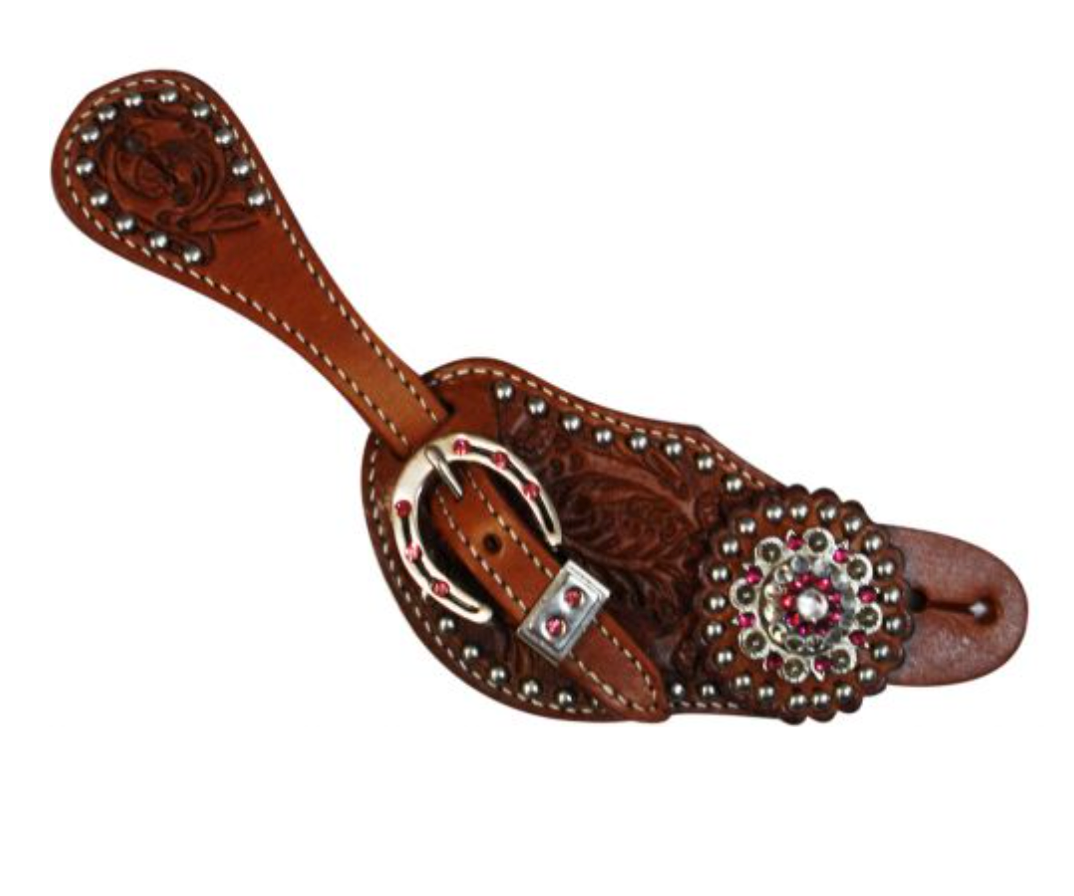 Showman Ladies Spur Strap W/ Pink Conchos
