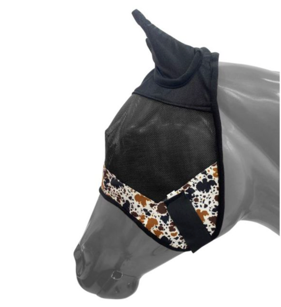 Showman Cowprint Horse Size Fly Mask with Ears