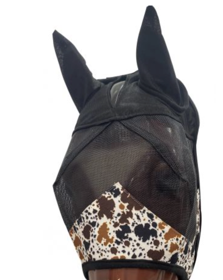 Showman Cowprint Horse Size Fly Mask with Ears
