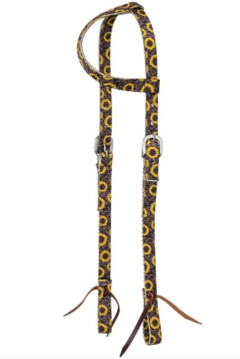 Tough1 Sunflower Nylon One Ear Headstall & Rolled Reins
